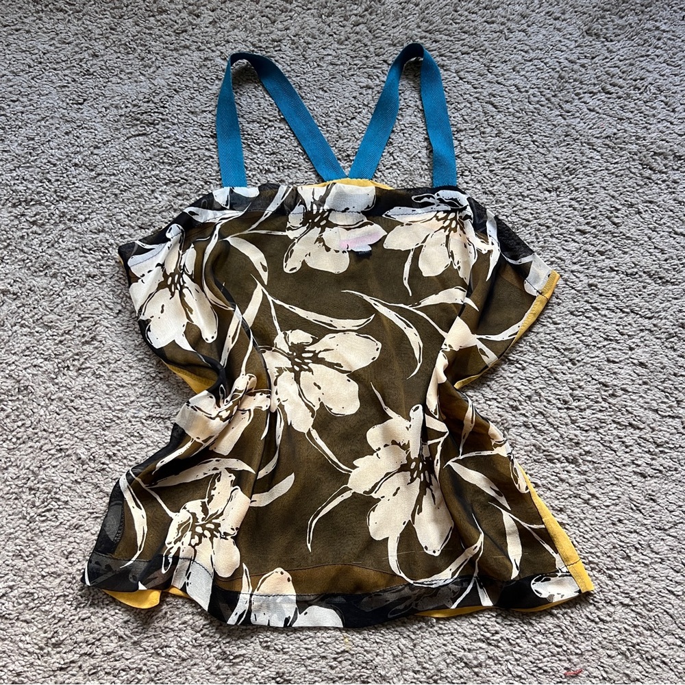 LolaLovesCargo IKRAM Blue Yellow Sheer halter tank top one size